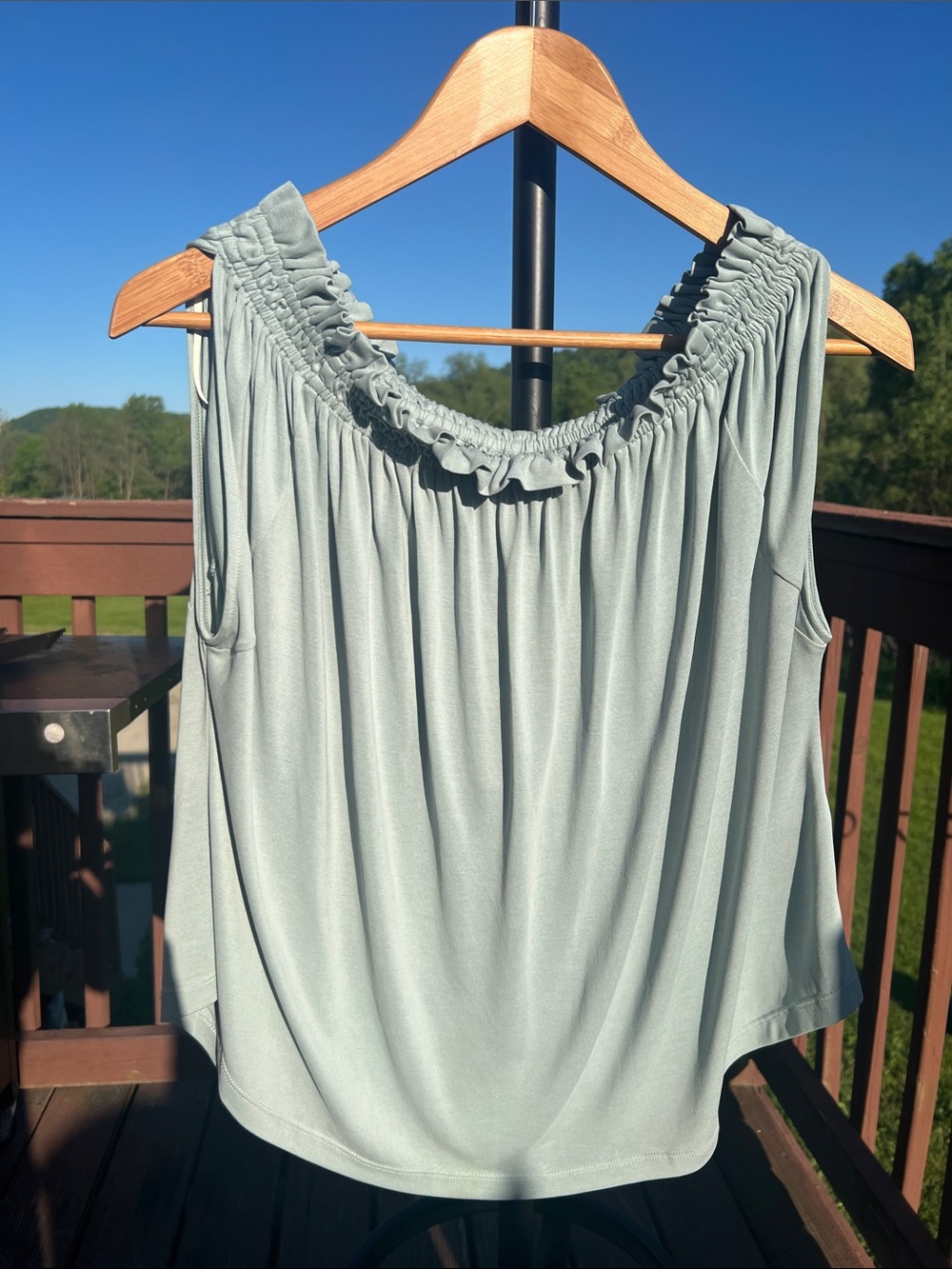 Lucky Brand Sandwash Off the Shoulder Boho Peasant Top Sage Green Lg Flowy
